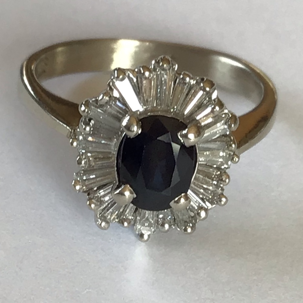 14K White Gold Diamond Sapphire Ballerina Ring 7.5